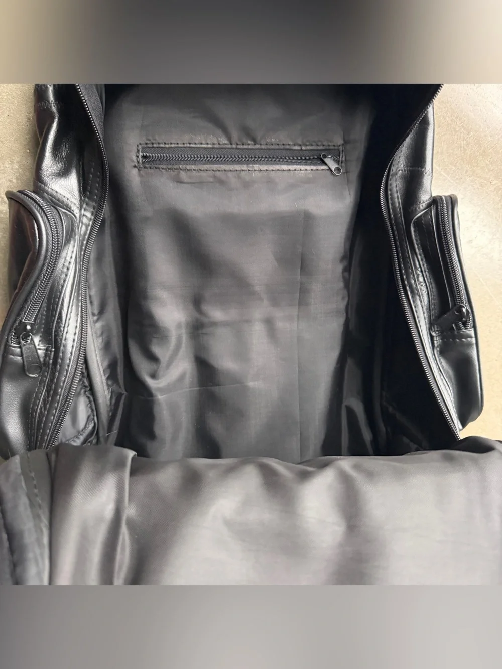 Vintage Black Leather Rolling Carry Backpack Multiple Compartments